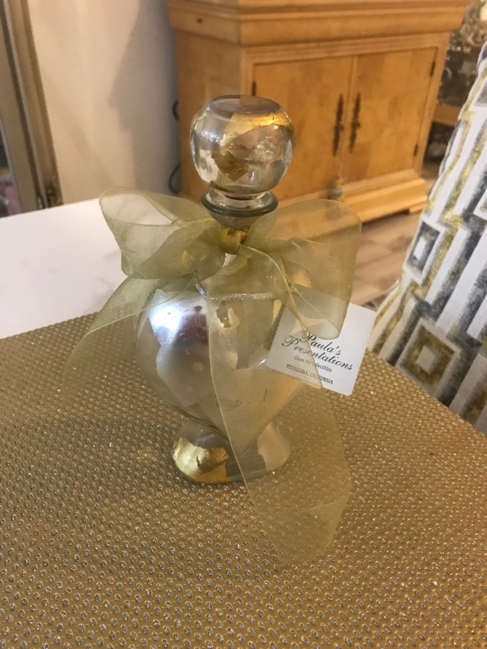 Vintage Paula Devitt Vinyard heart-shaped wine bottle gold and silver